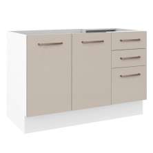 Balcão Gabinete de Pia Cozinha 2 Portas e 3 Gavetas Branco/Crema Agata Madesa