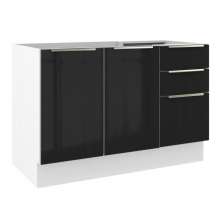 Balcão Gabinete de Pia Madesa Lux 120 cm 2 Portas 3 Gavetas - Branco/Preto