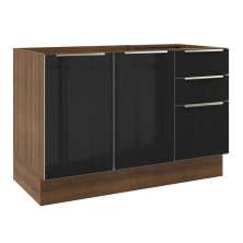 Balcão Gabinete de Pia Madesa Lux 120 cm 2 Portas 3 Gavetas - Rustic/Preto