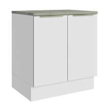 Balcão Madesa Lux 70 cm 2 Portas - Branco/Branco Veludo (Com Tampo)