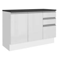Balcão de Pia Armário de Cozinha 100% MDF 120 cm 3 Portas e 2 Gavetas Branco Acordes Madesa