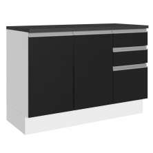 Balcão de Pia Armário de Cozinha 100% MDF 120 cm 3 Portas e 2 Gavetas Branco/Preto Acordes Madesa