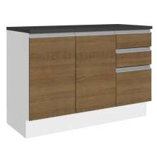 Balcão de Pia Armário de Cozinha 100% MDF 120 cm 3 Portas e 2 Gavetas Branco/Rustic Acordes Madesa