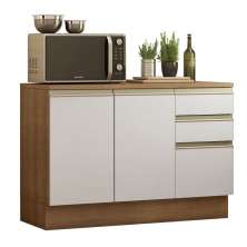 Balcão de Pia Armário de Cozinha 120 cm 2 Portas e 3 Gavetas (Com Tampo) Rustic/Branco Glamy Madesa
