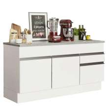 Balcão de Pia Armário de Cozinha 150 cm 2 Portas e 2 Gavetas (Com Tampo) Branco Glamy Madesa
