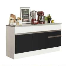 Balcão de Pia Armário de Cozinha 150 cm 2 Portas e 2 Gavetas (Com Tampo) Branco/Preto Glamy Madesa