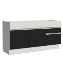 Balcão de Pia Armário de Cozinha 150 cm 2 Portas e 2 Gavetas (Sem Tampo e Pia) Branco/Preto Glamy Madesa