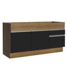 Balcão de Pia Armário de Cozinha 150 cm 2 Portas e 2 Gavetas (Sem Tampo e Pia) Rustic/Preto Glamy Madesa