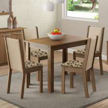 Conjunto Sala de Jantar Cíntia Madesa Mesa Tampo de Madeira com 4 Cadeiras - Rustic/Crema/Bege Marrom