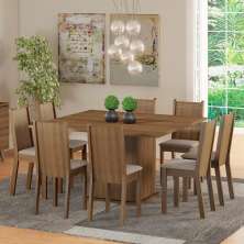 Conjunto Sala de Jantar Clarice Madesa Mesa Tampo de Madeira com 8 Cadeiras - Rustic/Pérola