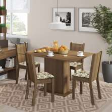 Conjunto Sala de Jantar Lexy Madesa Mesa Tampo de Madeira com 4 Cadeiras - Rustic/Floral Lírio Bege