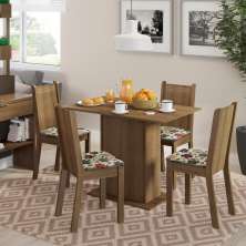 Conjunto Sala de Jantar Lexy Madesa Mesa Tampo de Madeira com 4 Cadeiras - Rustic/Hibiscos