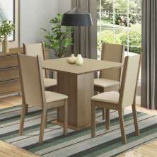 Conjunto Sala de Jantar Madesa Alana Mesa Tampo de Madeira com 4 Cadeiras - Rustic/Crema/Pérola