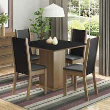 Conjunto Sala de Jantar Madesa Alana Mesa Tampo de Madeira com 4 Cadeiras - Rustic/Preto