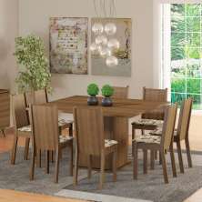 Conjunto Sala de Jantar Madesa Clarice Mesa Tampo de Madeira com 8 Cadeiras - Rustic/Lírio Bege