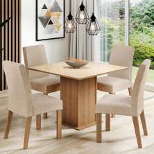 Conjunto Sala de Jantar Madesa Evelin Mesa Tampo de Vidro com 4 Cadeiras - Rustic/Crema/Imperial