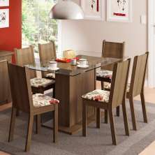 Conjunto Sala de Jantar Madesa Gales Mesa Tampo de Vidro com 6 Cadeiras - Rustic/Floral Hibiscos