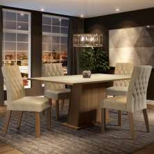Conjunto Sala de Jantar Madesa Ingrid Mesa Tampo de Madeira com 4 Cadeiras - Rustic/Crema/Imperial