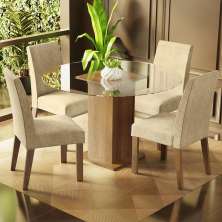 Conjunto Sala de Jantar Madesa Maria Mesa Tampo de Vidro Redondo com 4 Cadeiras - Rustic/Imperial