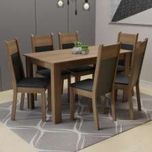 Conjunto Sala de Jantar Madesa Medelin Mesa Tampo de Madeira com 6 Cadeiras - Rustic/Preto/SintPreto