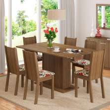 Conjunto Sala de Jantar Madesa Megan Mesa Tampo de Madeira com 6 Cadeiras - Rustic/Hibiscos