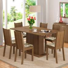 Conjunto Sala de Jantar Madesa Megan Mesa Tampo de Madeira com 6 Cadeiras - Rustic/Lírio Bege