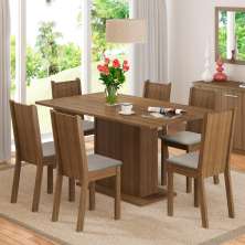 Conjunto Sala de Jantar Madesa Megan Mesa Tampo de Madeira com 6 Cadeiras - Rustic/Pérola
