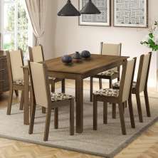 Conjunto Sala de Jantar Madesa Miriam Mesa Tampo de Madeira 6 Cadeiras - Rustic/Crema/Bege Marrom