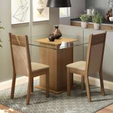 Conjunto Sala de Jantar Madesa Moni Mesa Tampo de Vidro com 2 Cadeiras - Rustic/Crema/Pérola