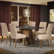 Conjunto Sala de Jantar Madesa Patricia Mesa Tampo de Vidro com 6 Cadeiras - Rustic/Preto/Imperial