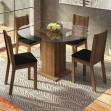 Conjunto Sala de Jantar Madesa Paula Mesa Tampo de Vidro Redondo 4 Cadeiras - Rustic/Preto