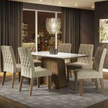 Conjunto Sala de Jantar Madesa Rafaela Mesa Tampo de Vidro com 6 Cadeiras - Rustic/Branco/Imperial