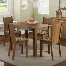 Conjunto Sala de Jantar Madesa Rute Mesa Tampo de Madeira com 4 Cadeiras - Rustic/Bege Marrom