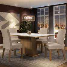 Conjunto Sala de Jantar Madesa Sabrina Mesa Tampo de Vidro com 4 Cadeiras - Rustic/Branco/Imperial