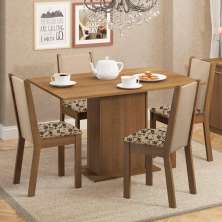 Conjunto Sala de Jantar Madesa Talita Mesa Tampo de Madeira com 4 Cadeiras - Rustic/Crema/Bege Marrom