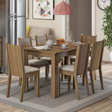 Conjunto Sala de Jantar Maris Madesa Mesa Tampo de Madeira com 6 Cadeiras - Rustic/Pérola