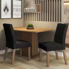 Conjunto Sala de Jantar Mesa Tampo de Madeira 2 Cadeiras Rustic/Oxford Tainá Madesa