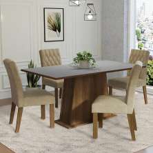 Conjunto Sala de Jantar Mesa Tampo de Madeira 4 Cadeiras Rustic/Cinza/Imperial Ashley Madesa