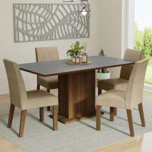 Conjunto Sala de Jantar Mesa Tampo de Madeira 4 Cadeiras Rustic/Cinza/Imperial Keila Madesa