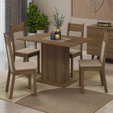 Conjunto Sala de Jantar Mesa Tampo de Madeira 4 Cadeiras Rustic/Crema/Bege Sheila Madesa