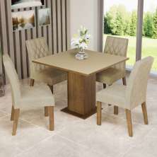 Conjunto Sala de Jantar Mesa Tampo de Madeira 4 Cadeiras Rustic/Crema/Imperial Livia Madesa