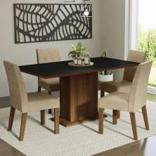 Conjunto Sala de Jantar Mesa Tampo de Madeira 4 Cadeiras Rustic/Preto/Imperial Keila Madesa