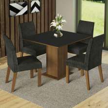 Conjunto Sala de Jantar Mesa Tampo de Madeira 4 Cadeiras Rustic/Preto/Oxford Karina Madesa