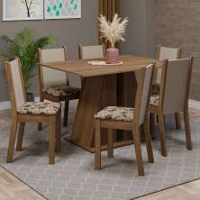 Conjunto Sala de Jantar Mesa Tampo de Madeira 6 Cadeiras Rustic/Bege Marrom Wendy Madesa