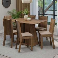 Conjunto Sala de Jantar Mesa Tampo de Madeira 6 Cadeiras Rustic/Bege Sharon Madesa