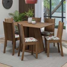 Conjunto Sala de Jantar Mesa Tampo de Madeira 6 Cadeiras Rustic/Hibiscos Sharon Madesa