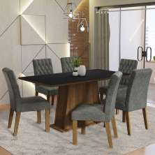 Conjunto Sala de Jantar Mesa Tampo de Madeira 6 Cadeiras Rustic/Preto/Silver Britney Madesa