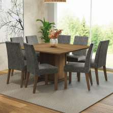 Conjunto Sala de Jantar Mesa Tampo de Madeira 8 Cadeiras Rustic/Silver Doris Madesa