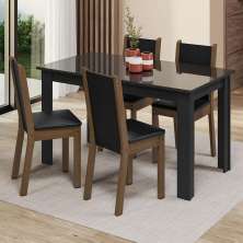 Conjunto Sala de Jantar Mesa Tampo de Vidro 4 Cadeiras Preto/Rustic Suzy Madesa