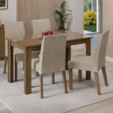 Conjunto Sala de Jantar Mesa Tampo de Vidro 4 Cadeiras Rustic/Imperial Antônia Madesa